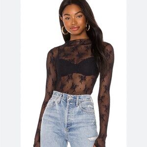 Free People Black Lace Long Sleeve Top